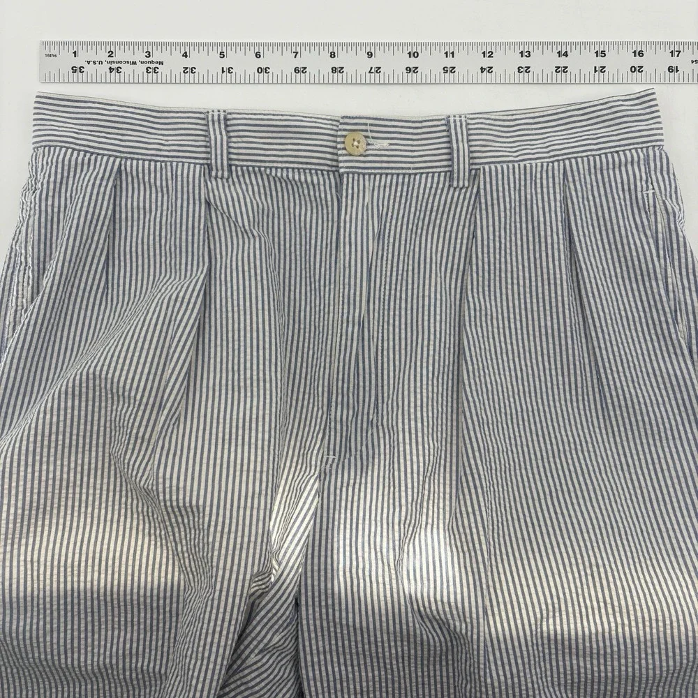 Polo Ralph Lauren Men 33 White‎ Blue Seersucker Shorts Striped Pleated Golf